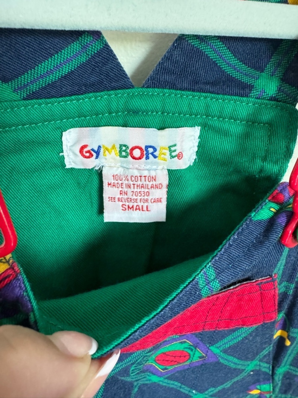 Gymboree Vintage Rainbow Tag Plaid Sports-Print Kids Overalls Size Small - Picture 5 of 8